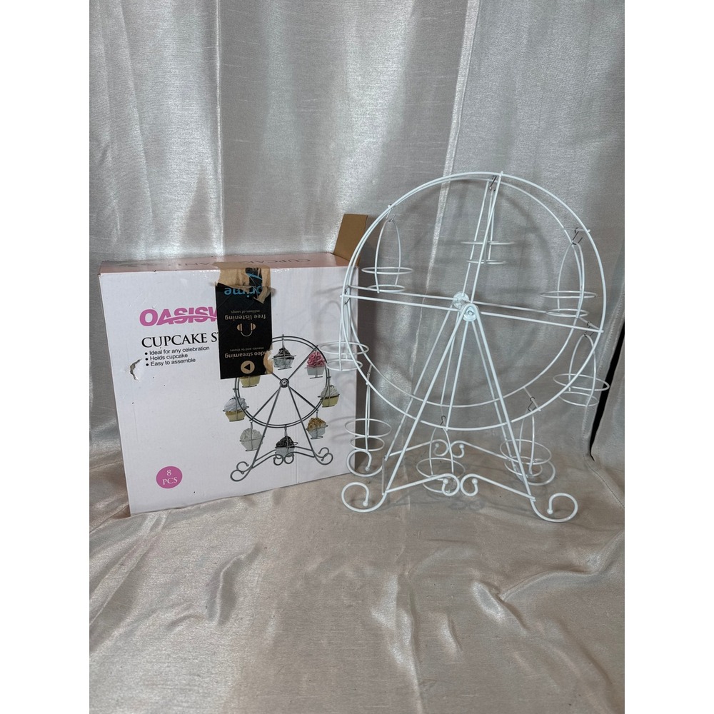 Oasis Creation White Metal Ferris Wheel Cupcake‎ Stand Display 8 Pieces